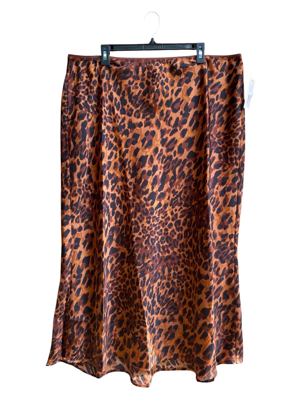 Leopard Print Satin Midi Skirt - Brown